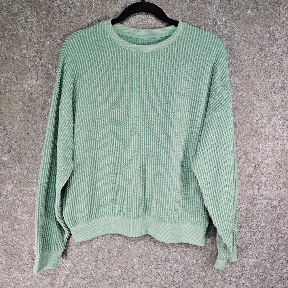 T x S by Thread & Supply Wavy Ribbed Knit Sweatshirt, Frosty Spruce Green, Small
